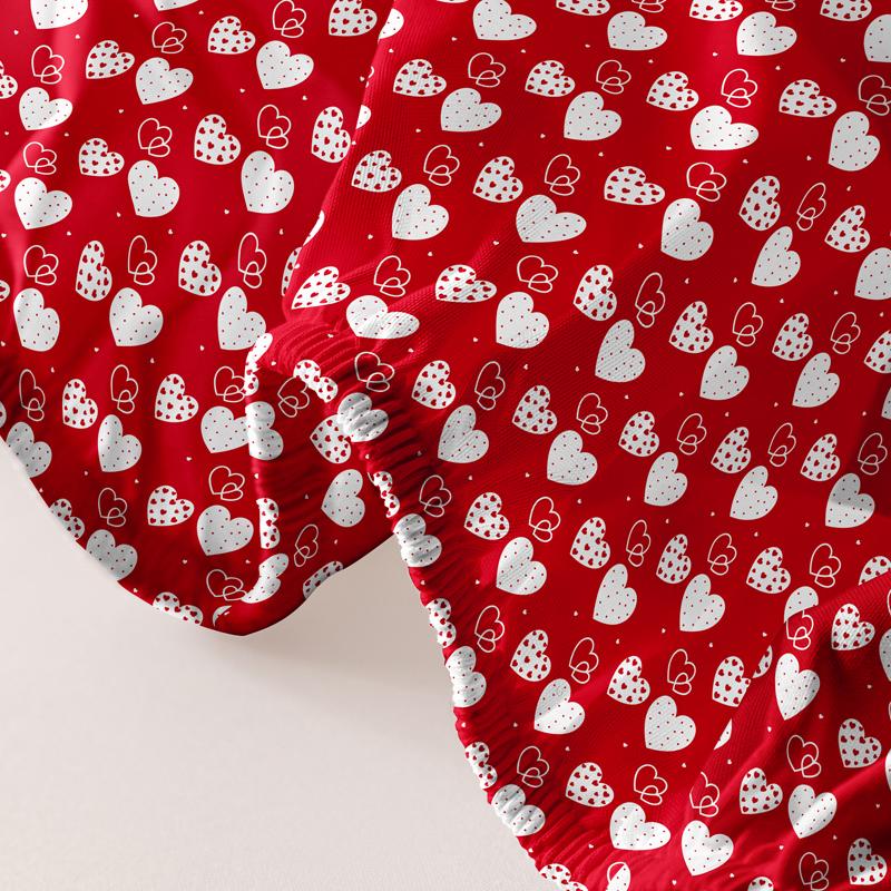1 Simple Modern Heart-Shaped Printed Matte Fitted Sheet, Bedroom Printed Bed Cover, Bedding (Excluding Pillowcases)