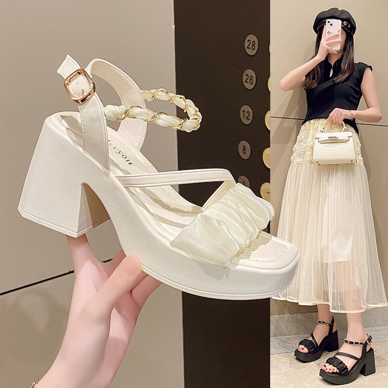 Summer new fashion small thick sole with sandals women French high heel thick heel fashion sandals women