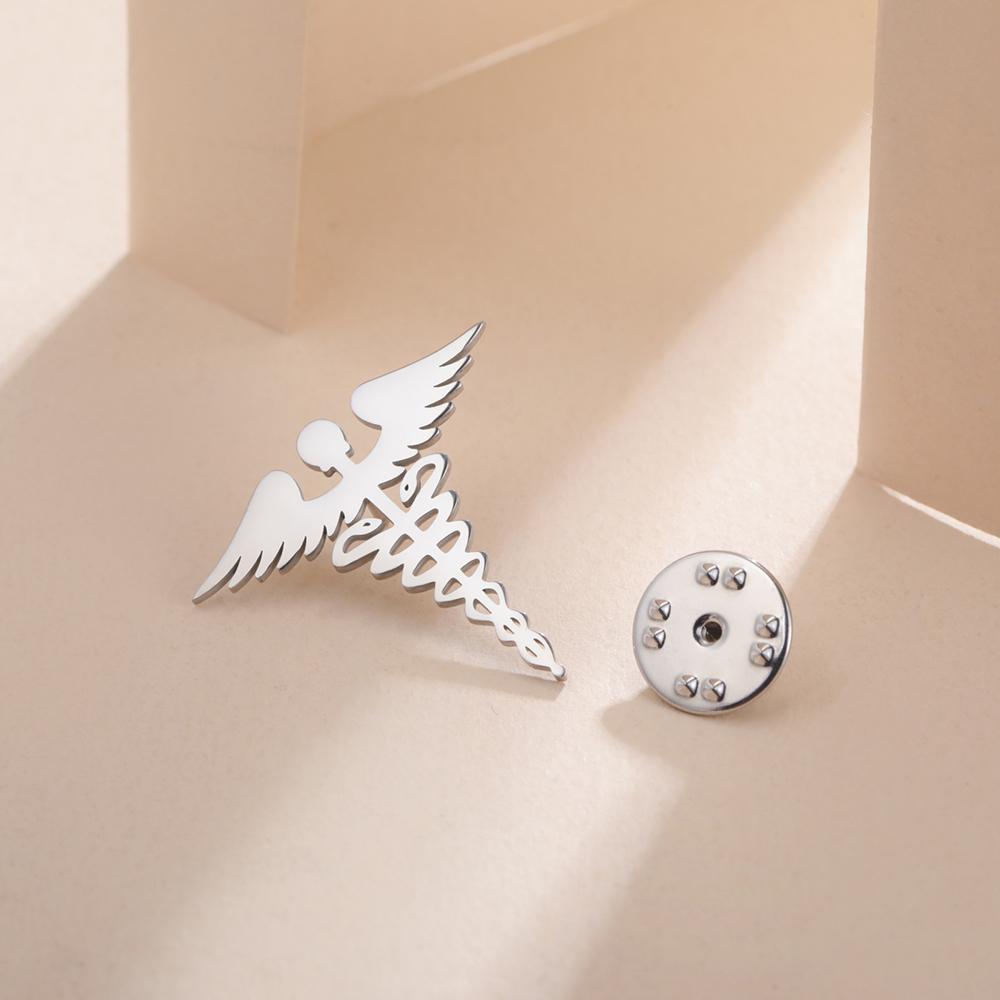 Dawapara Caduceus Symbol Brooch Pin Medical Symbol Accessories Travelers Talisman Graduation Gift Stainless Steel Jewelry