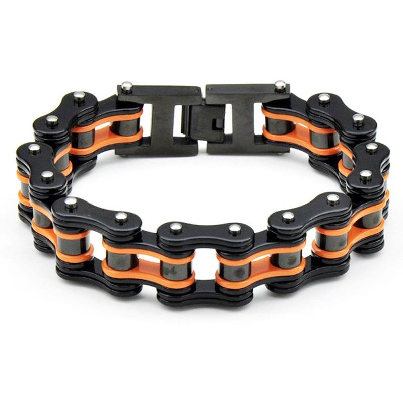Punk Pulseiras e Braceletes Laranja de Bicicleta para Homem Preto Corrente de Motocicleta Pulseira Homem Mulher Aço Inoxidável Joias de Pulso Biker