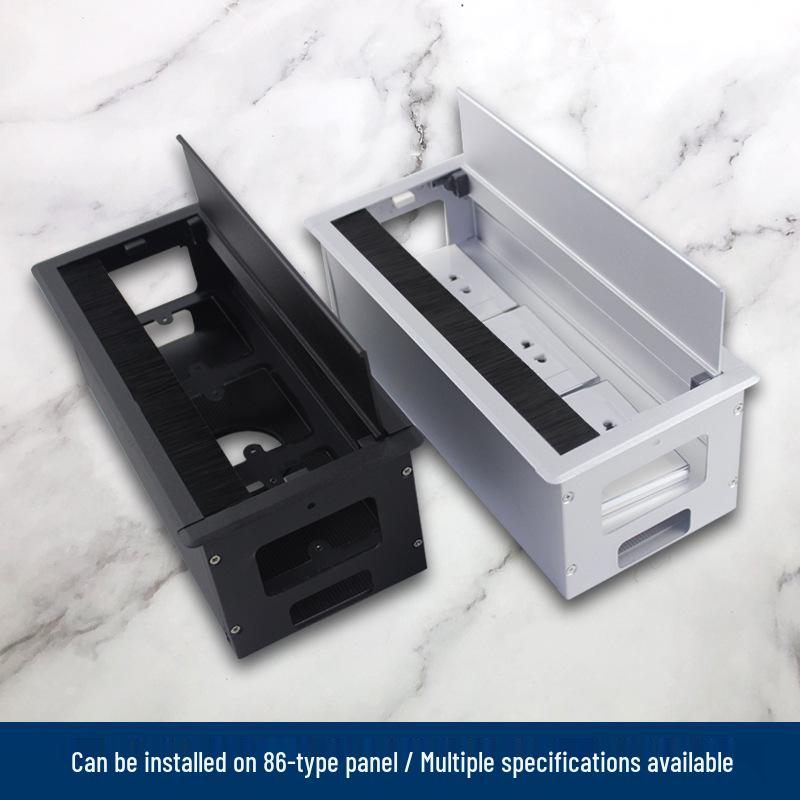 Aluminum Desk Cable Management Box with Recessed Panel and Wire Hole Cover