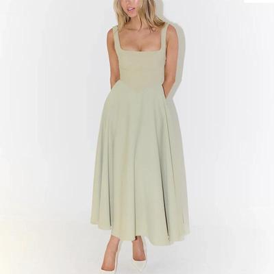 2025 Summer Sexy Solid Color Straps Slimming Mid-Length Dress