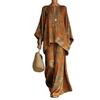 New round neck bat sleeve printed loose set bohemian lazy casual two-piece set