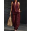 2026 Summer Women's Solid Color Halter Neck V-Neck Sleeveless Casual Suit