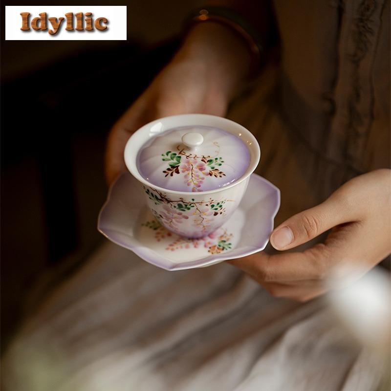Handbemaltes Lila Glyzinien Spitzen Serie Tee Set Kollektion Kung Fu Teekanne Deckel Schale Ständer Tasse Kanne Lagerung Tee Waschschale Teezubehör