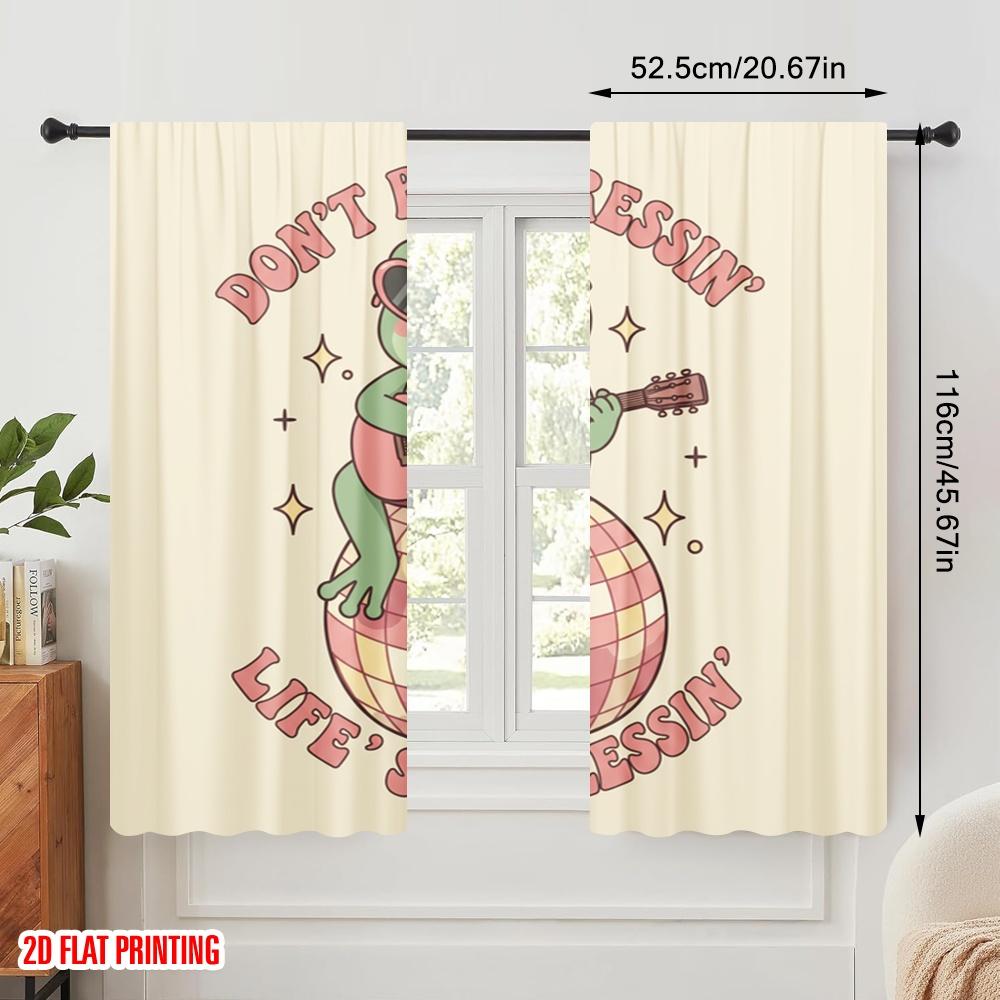 2pcs 2D Flat Printing Drapes Retro Frog Disco Ball Blessin 100% Polyester Fabric Without Electricity Festive Curtains for All