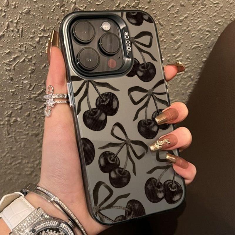 Black Cherry Bow Electroplate Silver IMD Phone Case For  Mi 14 13 12 13T 14T Pro 11 Lite NE Poco F6 X5 X6 M6 Pro 4G Cover