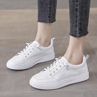 Genuine Leather Small White Shoes Women's Shoes  New Spring Hot Style Sports Board Shoes Toe Layer Cowhide All-match Casual Spring and Autumn