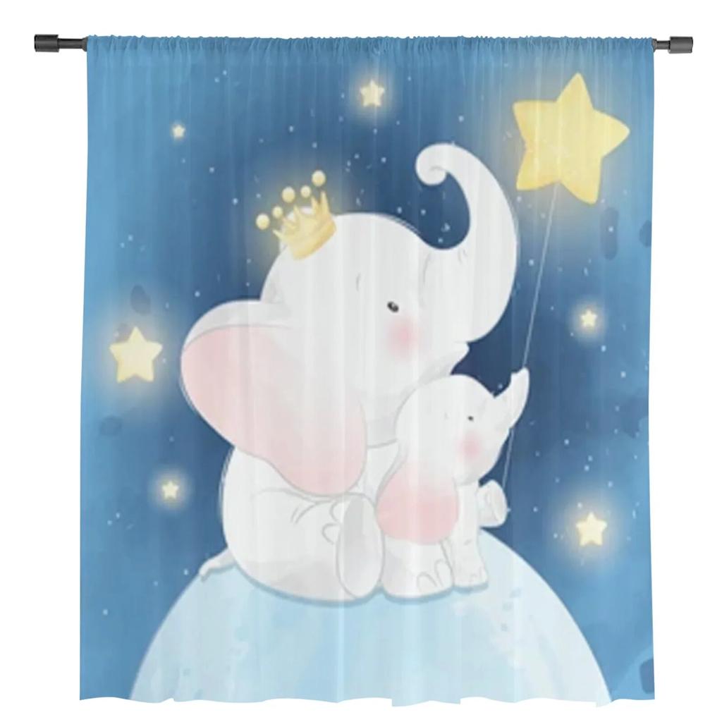 Cute Elephant And Star Sheer Curtains Bedroom Voile Curtain Living Room Window Sheer Curtains Kitchen Tulle Drapes