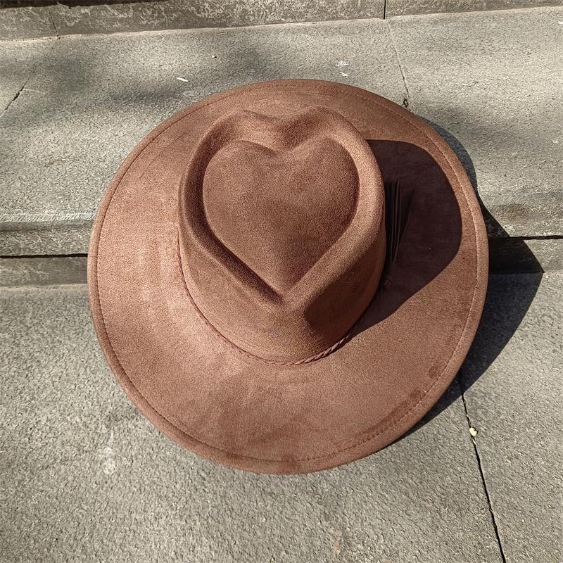 Red Love Suede Top Hat Wide Brim Fedora Hat Men Women Autumn Winter Felt Jazz Hats Classic Church Fedoras Chapeau Sombrero Mujer
