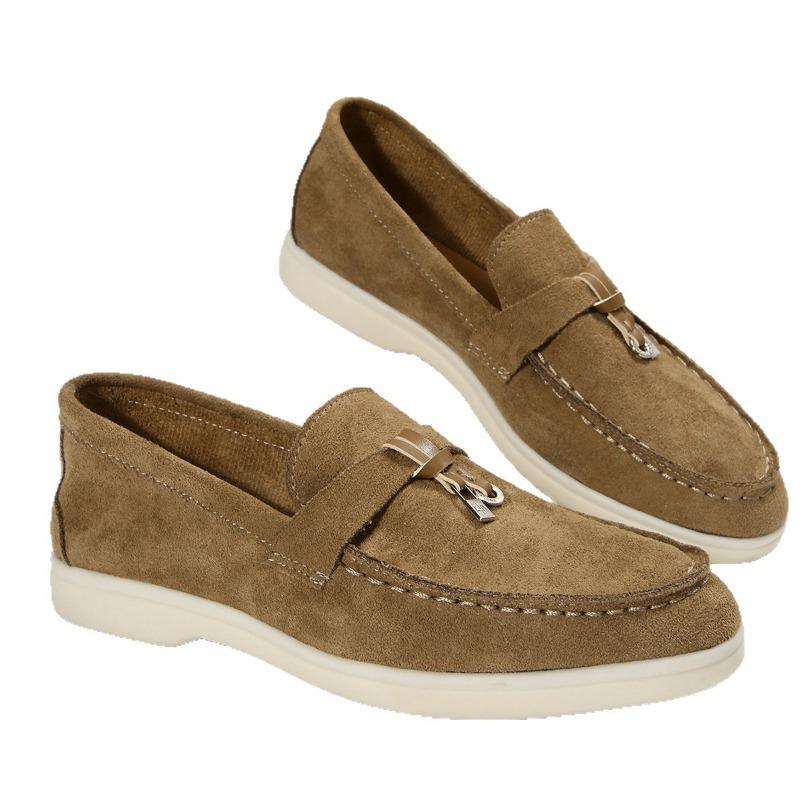 Fashion Retro Metal Buckle Loafer Plus Size 36-43 Casual Women's Single Shoe 2025 Autumn New Style Women Slip On Flat Lazy Bean Shoe