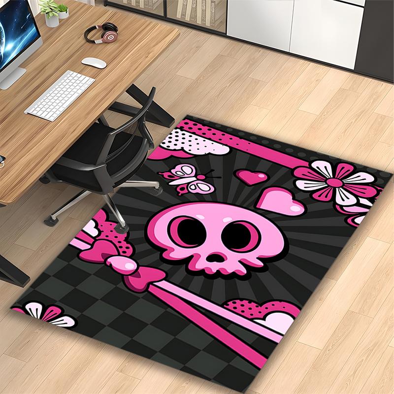 Pink Skull Graffiti Art Carpet, Non-slip Office Chair Rug, Digital Print Home Area Rug, Unique Festival Decorations