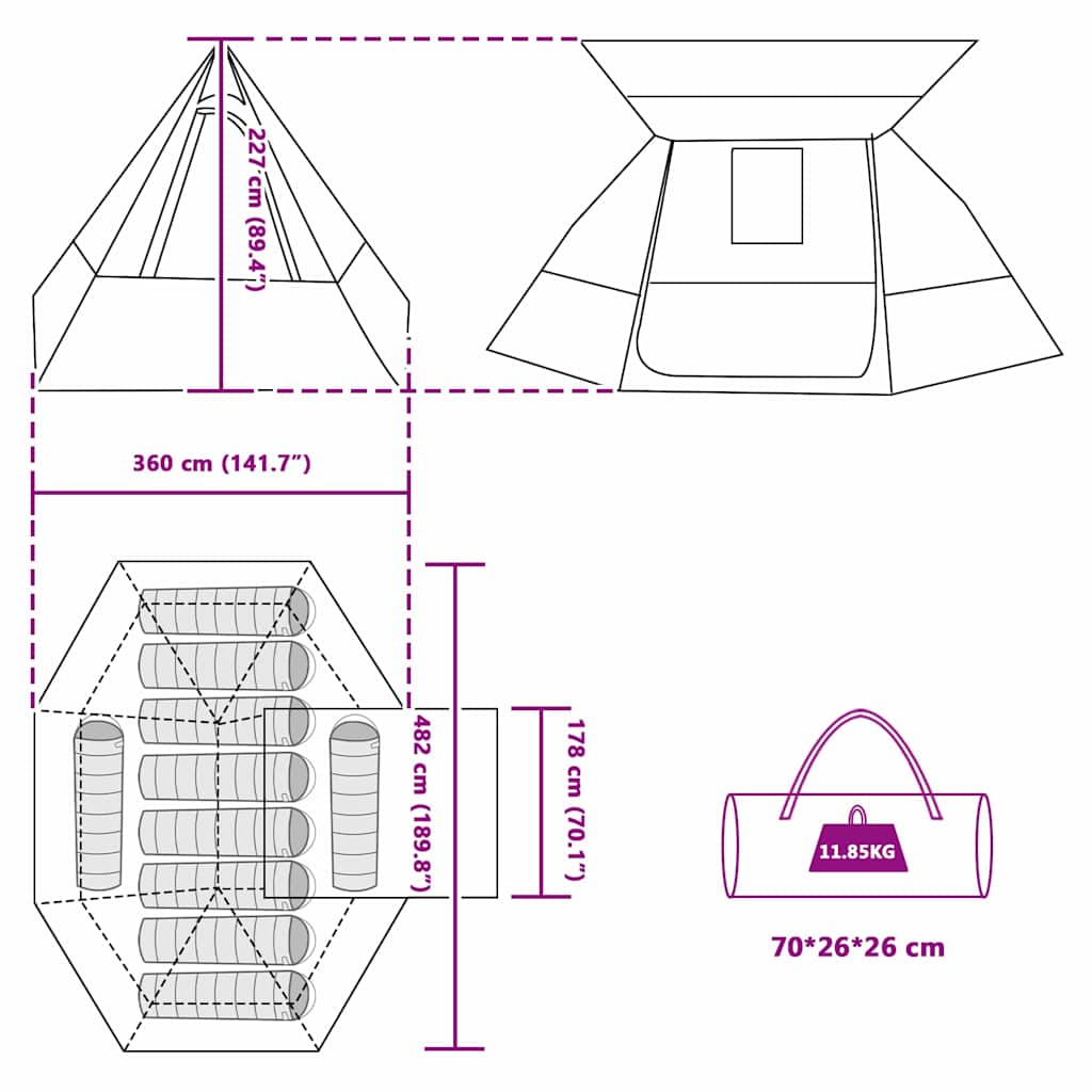 Camping Tent with Roof and Storage Green 482 x 360 x 227 cm Taffeta