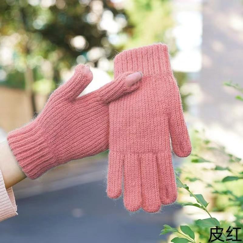 Touch Screen Gloves Plus Velvet Warm Brushed Knitted Women's Winter Cute Warm Woolen Warm Men's Cycling Protection Against Cold