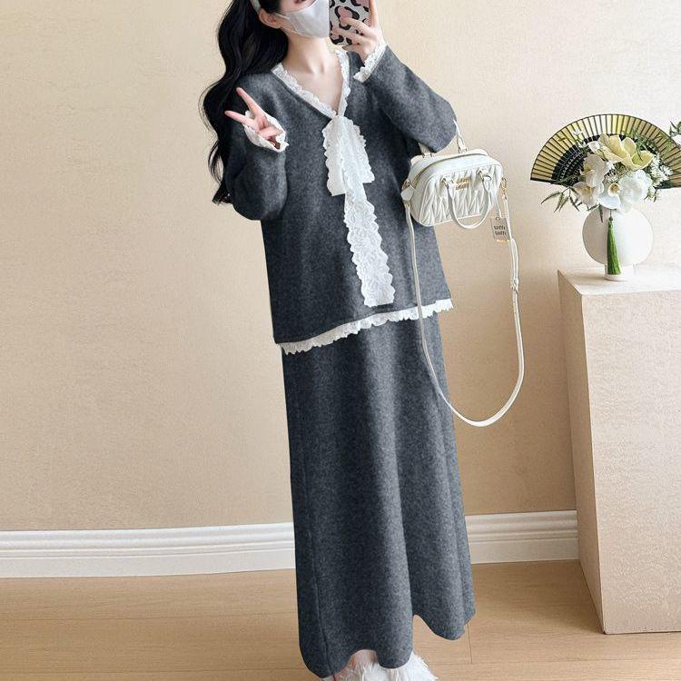 

Осінній мереживний светр і спідниця для вагітних для мініатюрних жінок Triple Extra Large