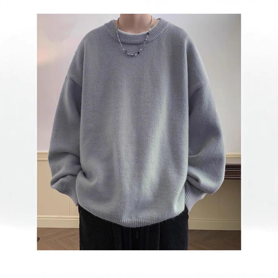 

Мужской свитер в стиле ретро свободного кроя - Однотонный, вязаный, осенне-зимний стиль L серый