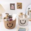 Charming Smile Woven Storage Basket - Compact Organizer for Cosmetics, Brushes & Pens - Ideal for Desk, Office, Dorm Decor
