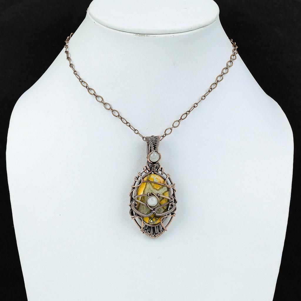 Evil Eye Maligano Jasper Pendant Copper Wire Wrapped Pendant Handmade Gemstone Jewelry Rainbow Moonstone Pendant Unique Jewelry Gift For Mom