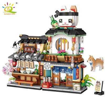 City Mini Rue Chinoise Épicerie Boucherie Briques de Construction Nourriture Japonaise Magasin de Glace Figurines Briques Jouets Enfant