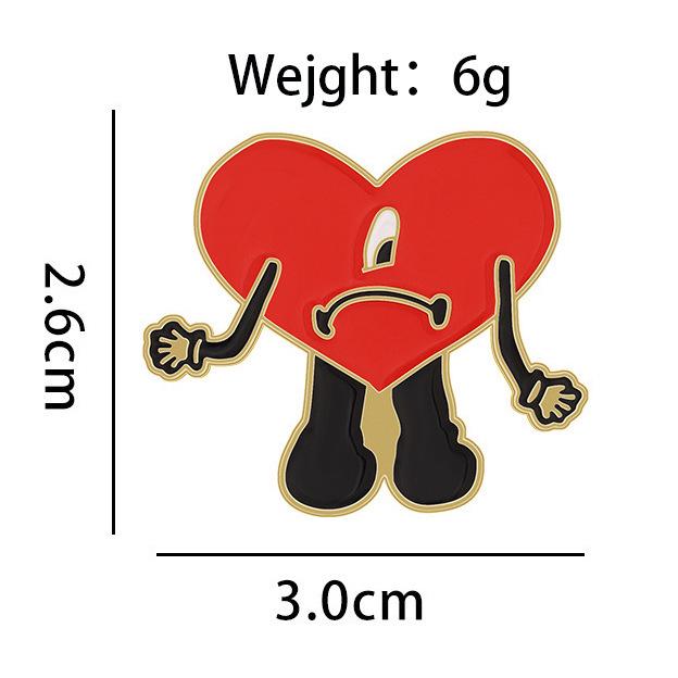 Heart-Shaped Cartoon Brooch: Cute Metal Accessory for Hats & Clothing