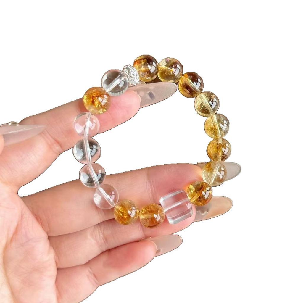 Get rich overnight natural citrine bracelet for women, fashionable and exquisite yellow citrine crystal bracelet, white crystal bracelet, gift for
