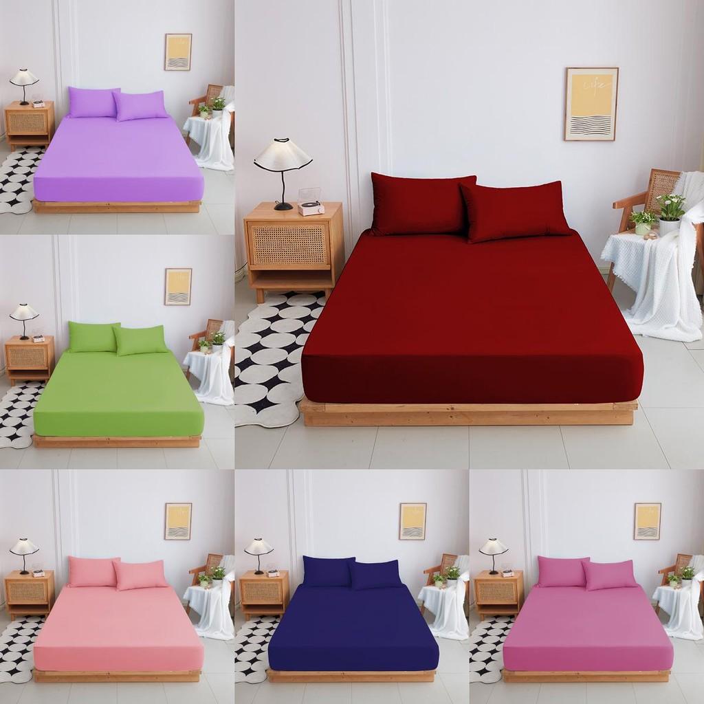 Color Mattress Solid Protector Pillowcase Bedspread Set Home Textile Accessories