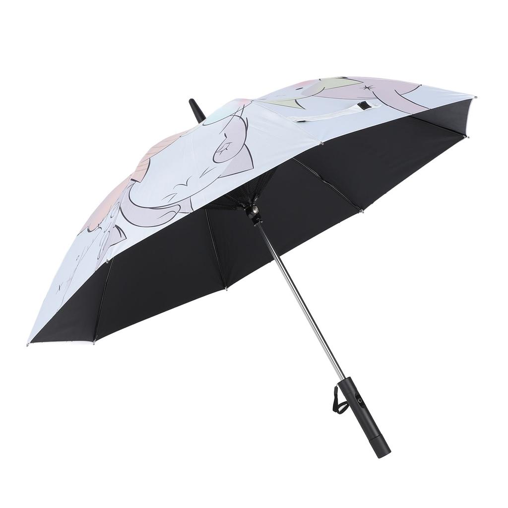 Fan Umbrella 8 Ribs Straight Handle Rechargeable Vinyl Pongee Fabric with Cooling Fan Sun Rain Umbrella for Outdoor