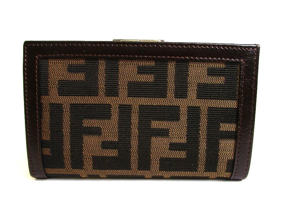 Authentic FENDI Zucca Khaki Canvas Brown Leather Bifold Wallet Compact Wallet #b174  Open box