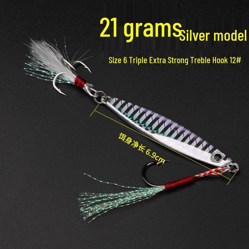 

Металлический джиг для дальнего заброса IMA: Бионическая приманка для ловли макрели, рыбы-сабли, морского окуня, мандаринки в пресной и соленой воде 21g Hook + Feathered Hook