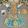 Women's Spring and Autumn French Style Elegant Lantern Long-sleeve Printed Dress Court Style Lace-up Slim-fit Long Dress