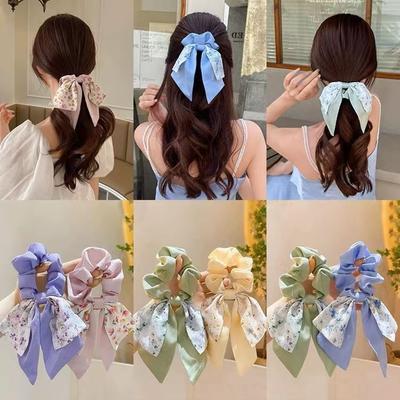 New Floral Print Bow Elastic Hair Bands Women Hair Ties Women Elegant Ribbon Rubber Band Headwear Girls Women  Hair Accessories