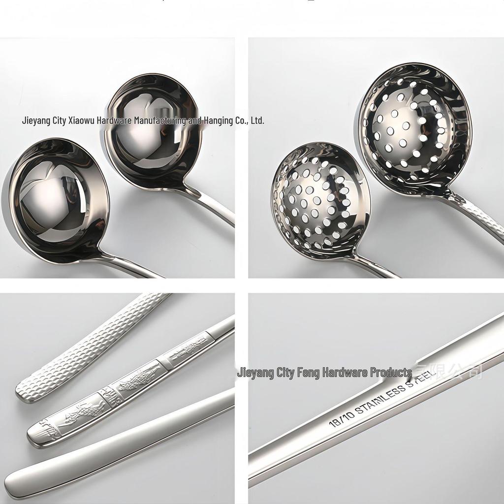 304 Stainless Steel Hammered Texture Soup Ladle - Long Handle for Hotel or Home Use