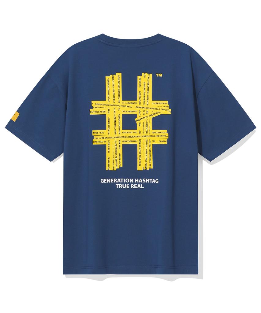 BEENTRILL Taping Hashtag Oversized Short Sleeve T-Shirt (Blue)