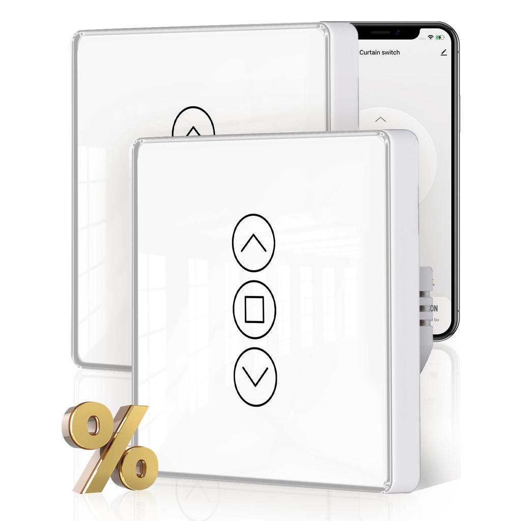 WiFi Smart 2.5D Arc Glass Touch Panel Curtain Switch for Roller Blinds Shutters APP Remote Control Work With Alexa Google Home