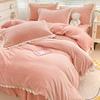 Winter Milk Flour Four Piece Set Solid Coral Flour Duvet Cover Thickened Double Face Flannel Antistatic Carved Flour