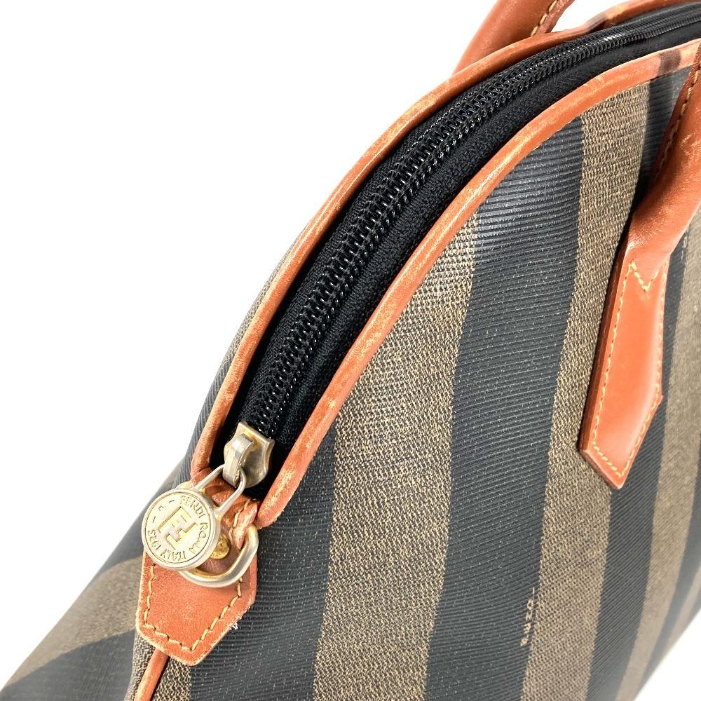 FENDI vintage Pecan logo Bag Hand Bag Tote Bag PVC/Leather khaki/Brown