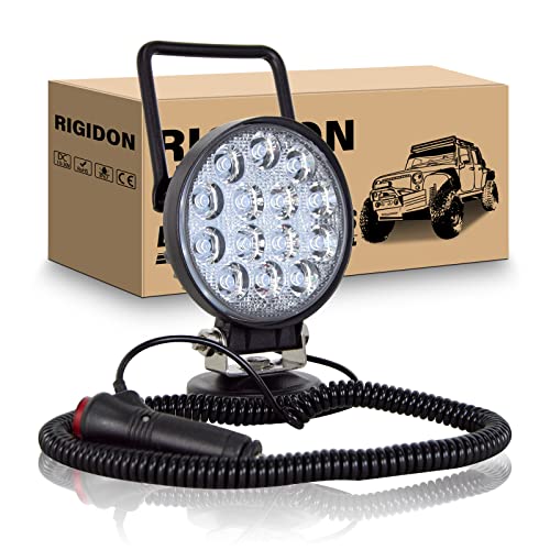 RIGIDON 4" 42W LED Work Light with Magnetic Base Round Waterproof Floodlight 12V 24V 4x4 for Camping (42R-PMB-F)