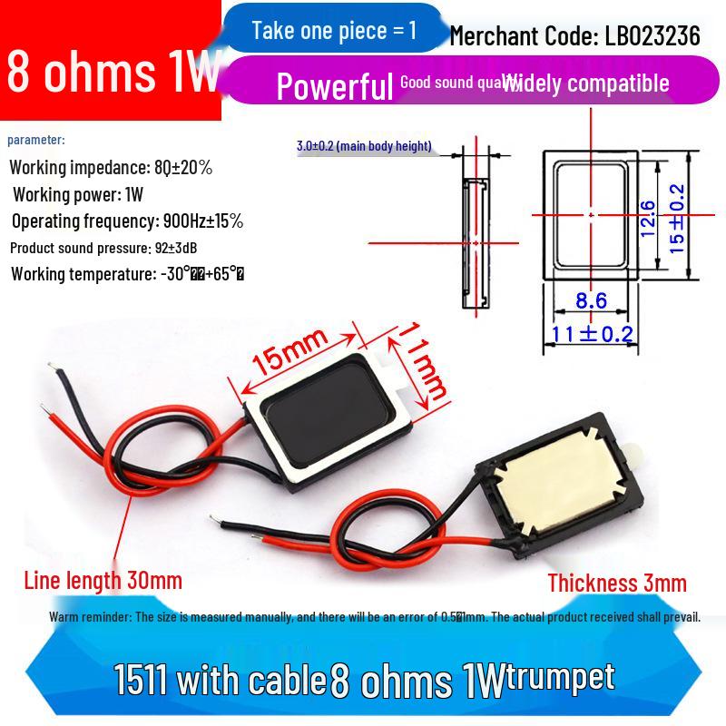 Waterproof 8 Ohm 1W Aluminum Film Coil Magnet Speaker for Smart Watches & Laptops