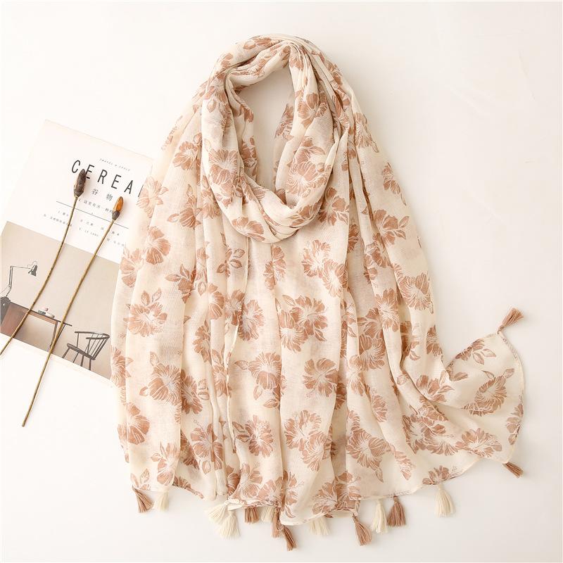 Women Autumn Spain Lovely Polka Floral Tassel Viscose Shawl High Quality Print Wrap Pashmina Stole Bufandas Muslim Hijab Snood