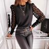 Spring Summer Women's Solid Colour Mesh Patchwork Long Sleeve Blouse