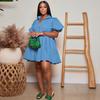 Women's Summer Fashion Solid Color Casual Loose Dress Puff Sleeve Button Doll Collar Skirt