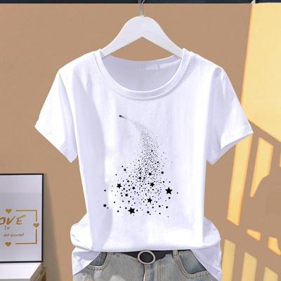 Asiatische Größe-Druck Stern Aquarell Trend süße Grafik T-Shirt Damen weibliche T-Kleidung lässig Damen Sommer Top Mode Kurzarm T-Shirt