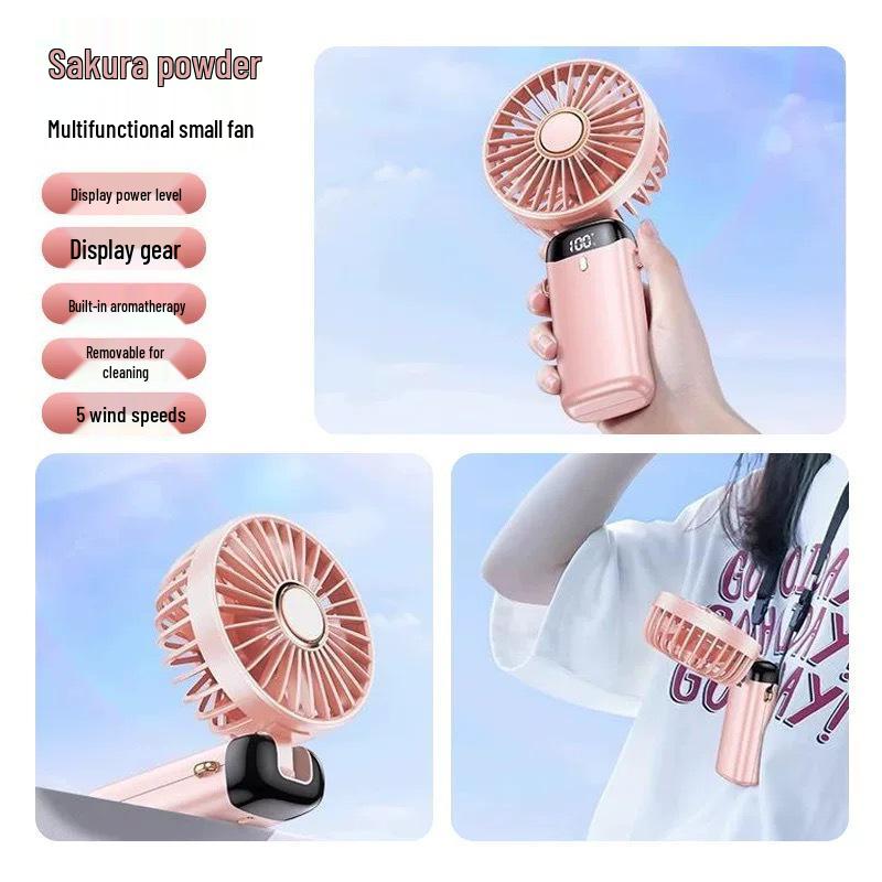 Portable USB Rechargeable Mini Handheld Fan with Digital Display and Aromatherapy Feature