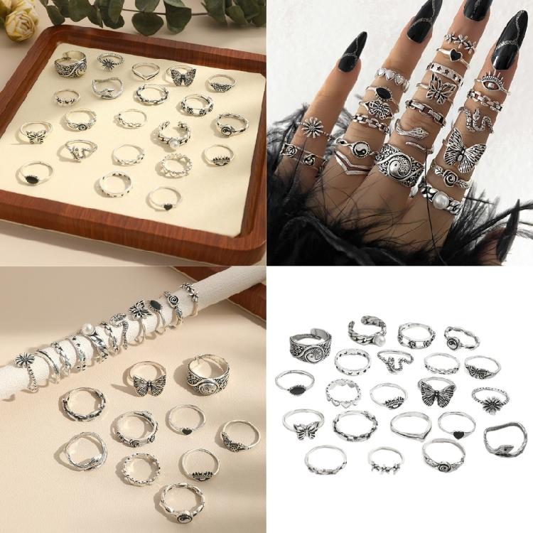 21PCS Intricately Butterfly Rings Set Unique Flower Jewelry for Fashionable Individuals Who Appreciate Unique Accessory