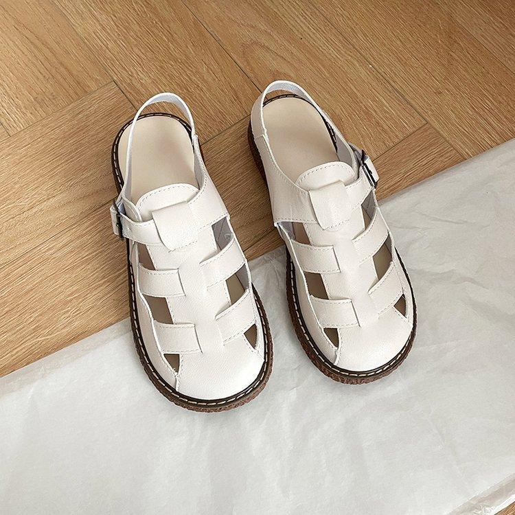 Sandals women's 2025 new women's shoes summer Korean version bag head flat bottom student sandals women's word Roman shoes women