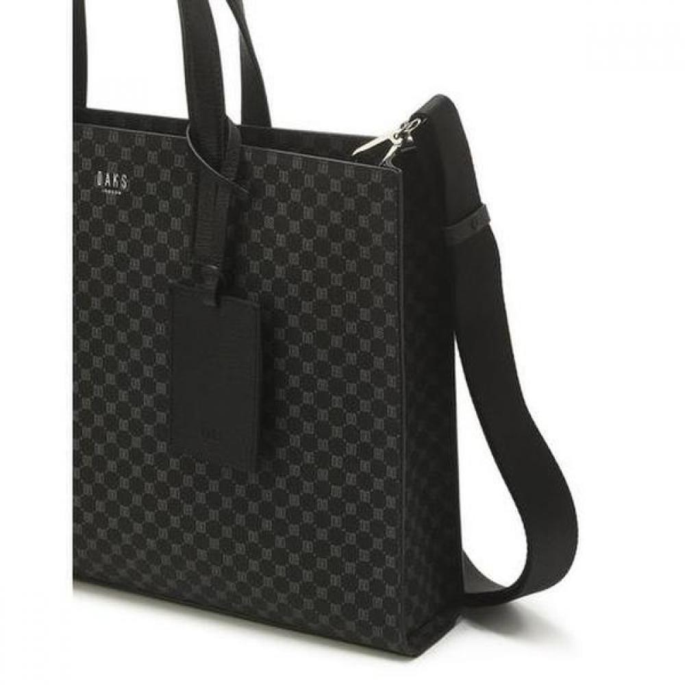 Daks Black Leather Tote Bag With Logo Pattern Dbba2e601bk