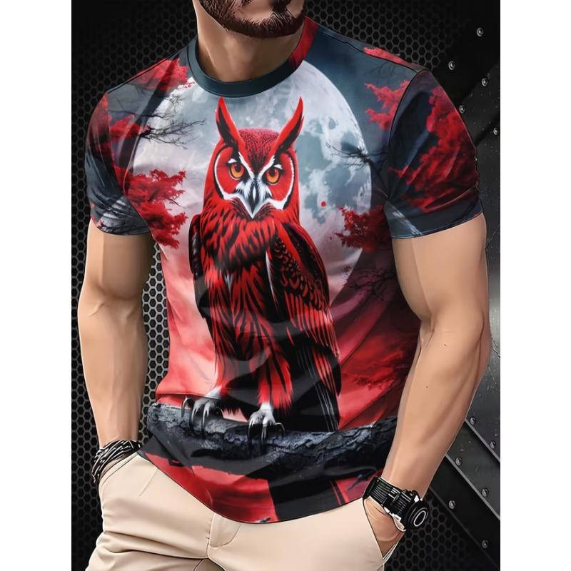 

Men s 3D Owl Print T-Shirt - Plus Size Loose Fit Short Sleeve Crew Neck, S