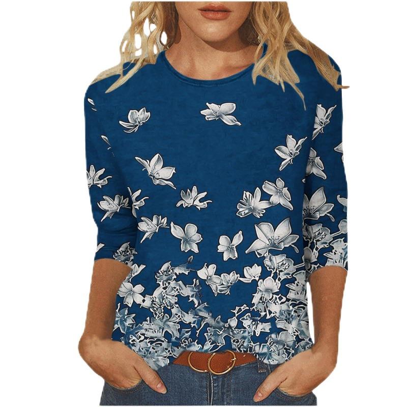 Women's T-shirt 3d Print Vintage Floral Print Casual Long Sleeve Round Neck Regular Tops Daily Print Pink, Spring and Autumn