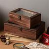 Crabapple Flower Glass Retro Wooden Storage Box for Desktop Sundries and Dressing Table Decor