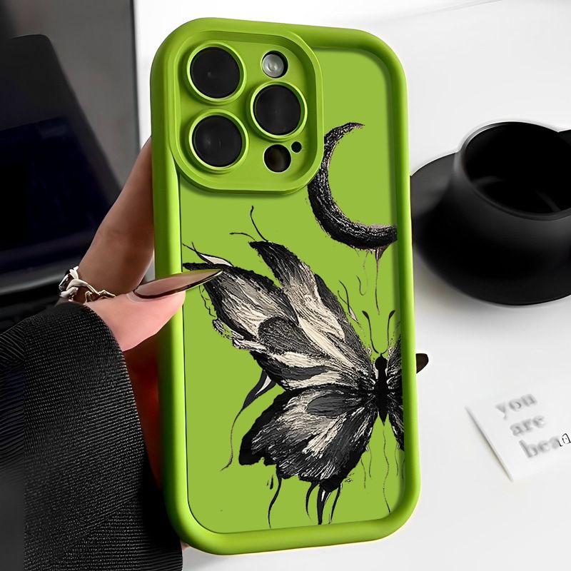 Fashion Moon Butterfly Pattern Case For iPhone 16 Pro Max 15 Plus 14 13 12 Pro 11 TPU Soft Matte Silicone Shockproof Lens Protection Phone Cover